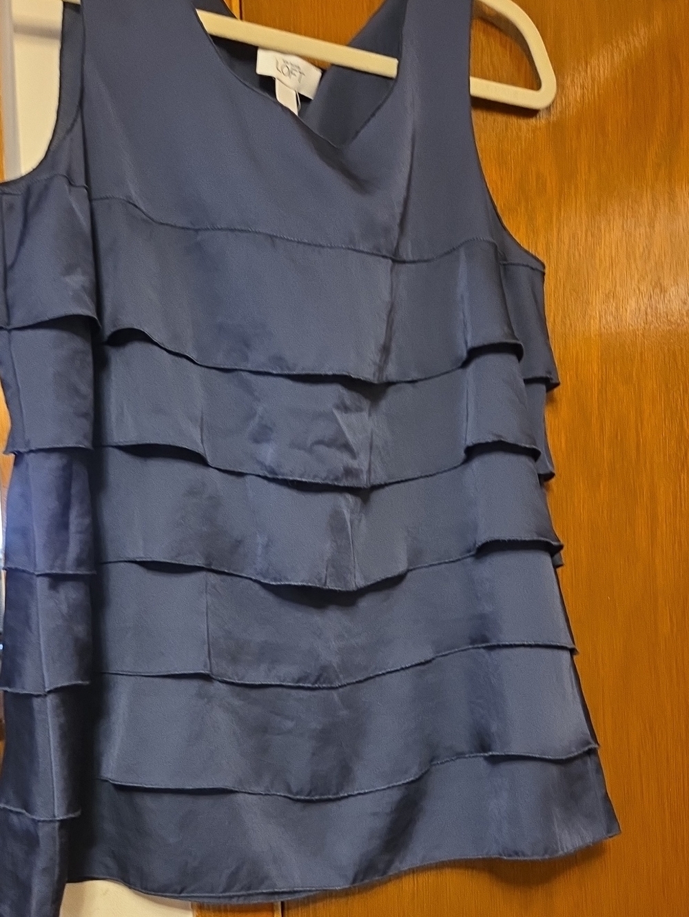 WORN ONCE LOFT Navy Sleeveless Tiered Ruffle Shift Blouse